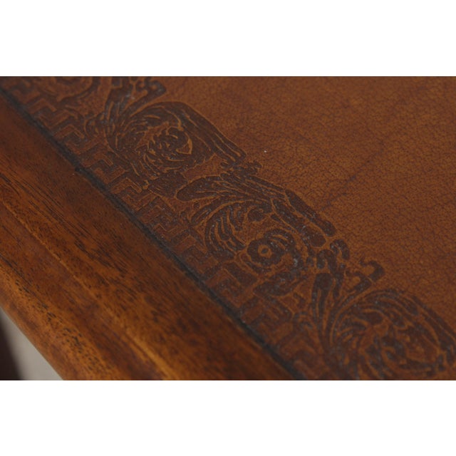 Theodore Alexander Attributed Marquetry Inlaid Leather Top Writing Desk For Sale - Image 13 of 17
