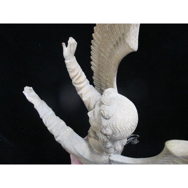 Early 20th Century Antique Italian Large Carved Wood Angel Archangel Gabriel Sculpture Wall Hanging For Sale - Image 5 of 14