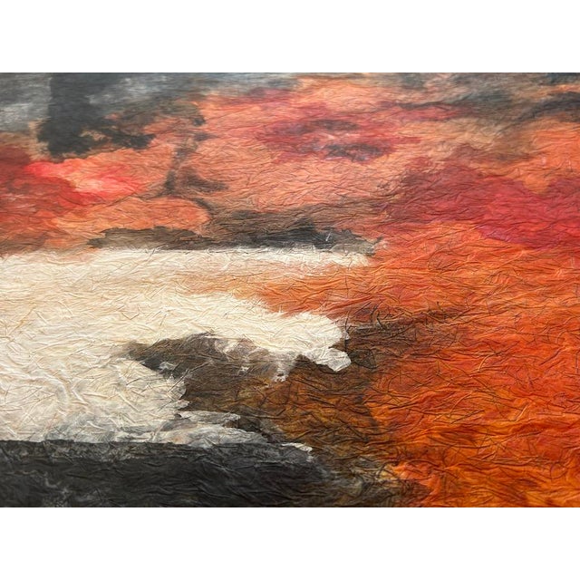 Mid 20th Century Color Saturated Mixed Media Abstract Floral Still Life on Fibrous Hand Made Paper C.1970 For Sale - Image 10 of 12