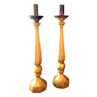 Late 19th Century Gilt Wood Candleholders - A Pair For Sale