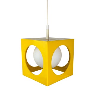 Minimalistic Space Age Yellow Cube Ceiling Lamp by Richard Essig, Germany, 1973 For Sale