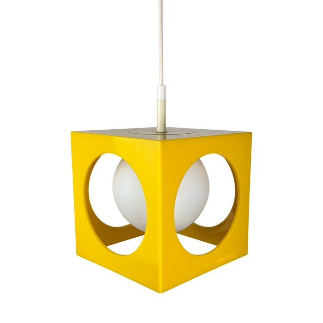 Minimalistic Space Age Yellow Cube Ceiling Lamp by Richard Essig, Germany, 1973 For Sale