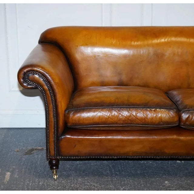 Victorian Hand Dyed Tan Brown Leather Sofa For Sale - Image 14 of 16