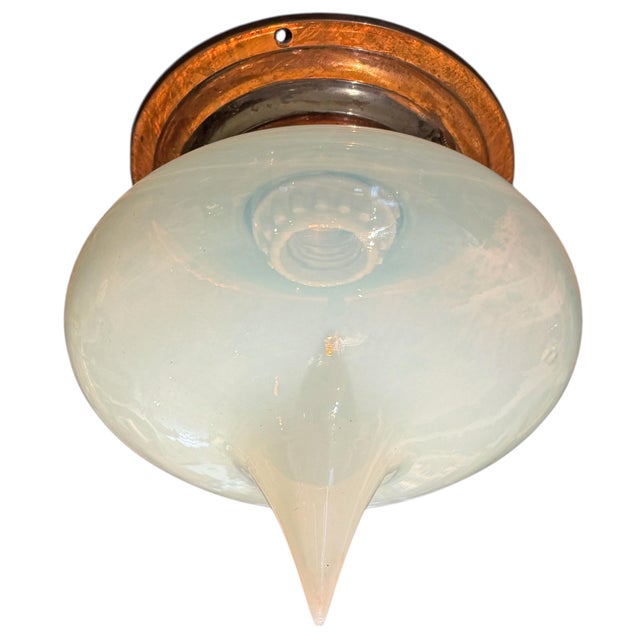 Copper Late 19th/Early 20th Century French Art Nouveau Opaline Flushmount Fixture For Sale - Image 8 of 9