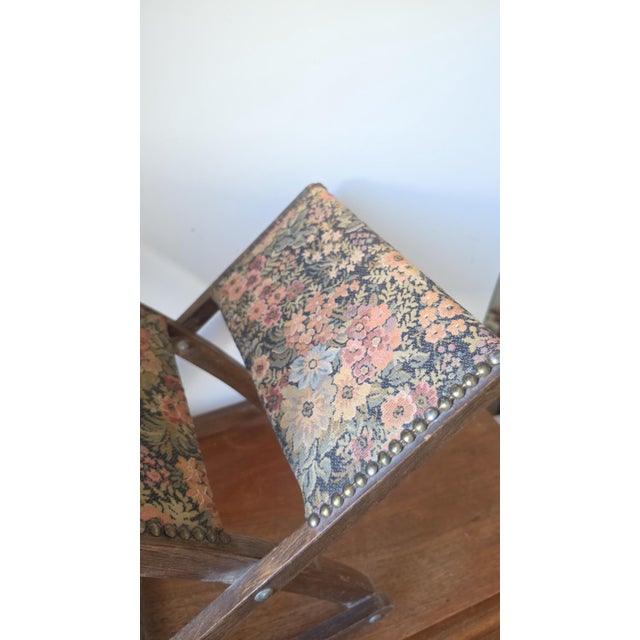 Vintage French Floral Folding Footstool, Upholstered Rocking Footrest, 3 Position Wooden Stool, Tapestry Fabric Living Room Decor For Sale - Image 12 of 14