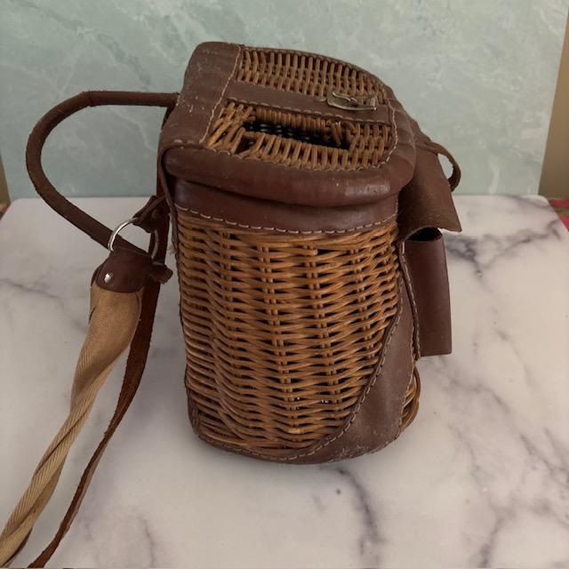Traditional Antique Wicker and Leather Fishing Creel Basket With Strap For Sale - Image 3 of 6