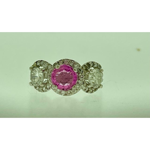 Traditional 1 Ct Round Pink Sapphire & 1.5 Ct Diamond 18 Karat White Gold Ring, Estate For Sale - Image 3 of 18
