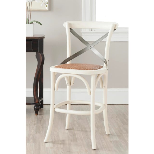 Baker X Back Counter Stool in Distressed Ivory & Medium Brown For Sale - Image 4 of 6