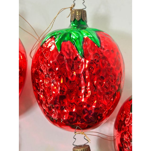 Glass Vintage Large Strawberry Mercury Glass Christmas Ornaments – Set of 6 – 1980s For Sale - Image 7 of 11
