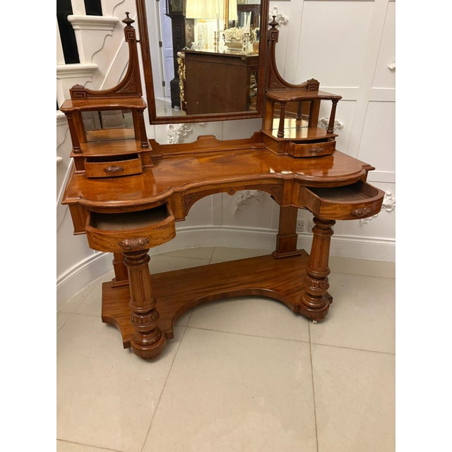 Brown Antique Victorian Carved Mahogany Dressing Table, 1860s For Sale - Image 8 of 14