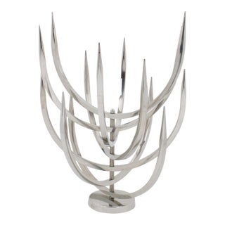 Xavier Feal Brutalist Kinetic Metal Sculpture, Candle Tree, Circa 1970 For Sale