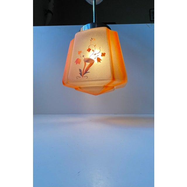 Scandinavian Art Deco Pendant Lamp in Nickel and Colored Glass, 1930s For Sale - Image 4 of 10