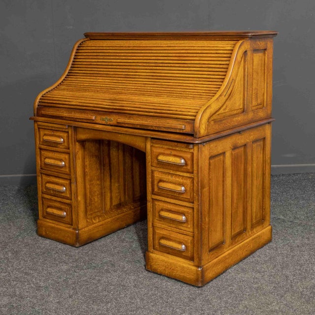 Edwardian Oak Roll Top Desk For Sale - Image 15 of 15