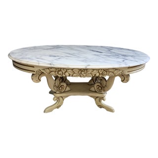 1950s Vintage French Provençal Coffee Table With Italian Marble Top For Sale