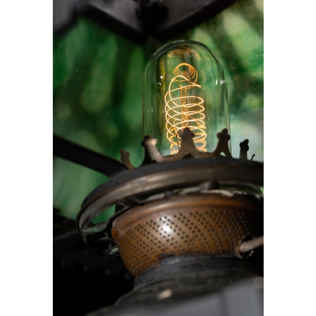 Green Early 20th Century Arts and Crafts Green Slag Glass and Cast Iron Table Lamp For Sale - Image 8 of 9