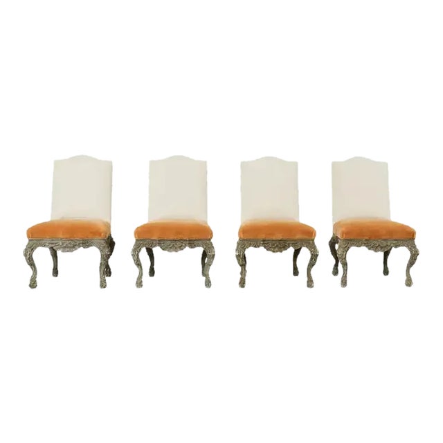 Set of Four Italian Baroque Style Dining Chairs With Mohair For Sale