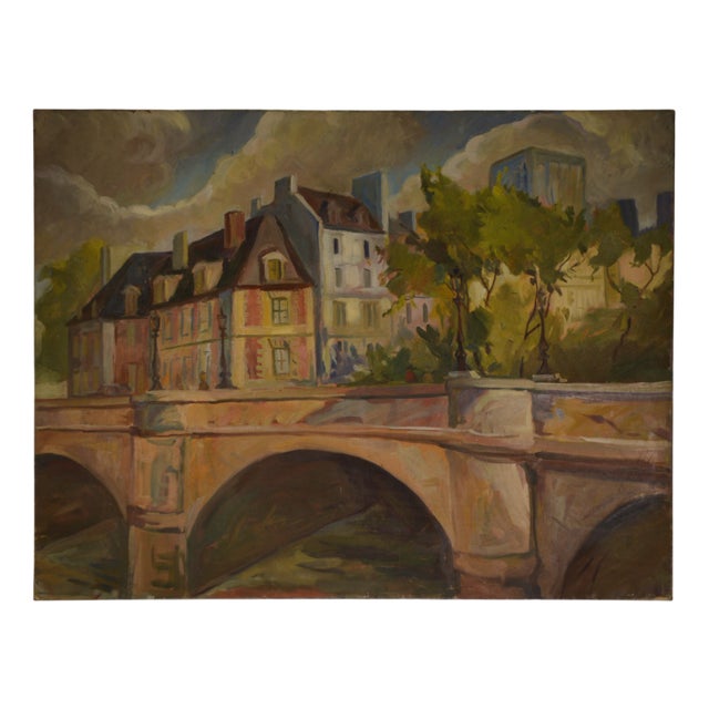Figurative Post-Impressionist Artist, Canal Poirot, 1980, Oil Painting on Canvas For Sale