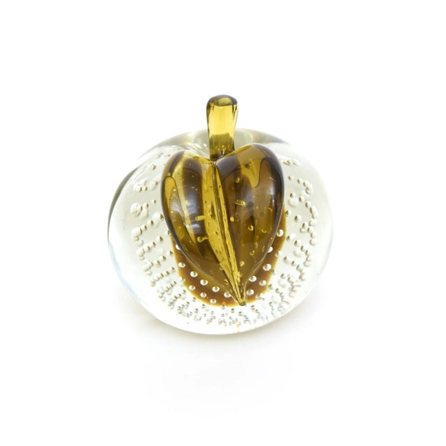 Vintage Murano Salviati Army Green and Clear Bullicante Apple Sculpture Object Italian For Sale - Image 9 of 11