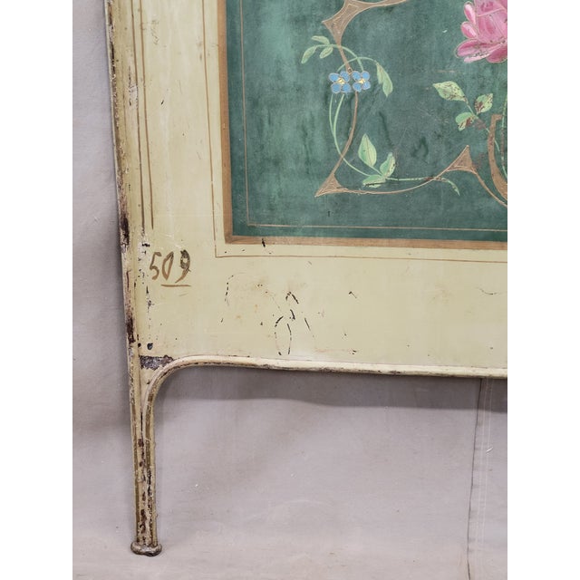 Antique French Art Nouveau Painted Iron and Brass Twin Headboard For Sale - Image 4 of 12