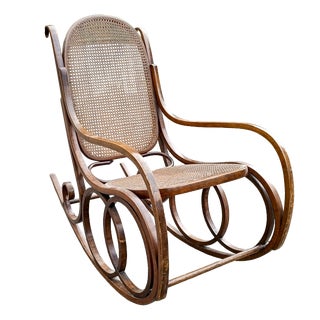 Bentwood and Wicker Rocking Chair from Thonet, 1930s For Sale