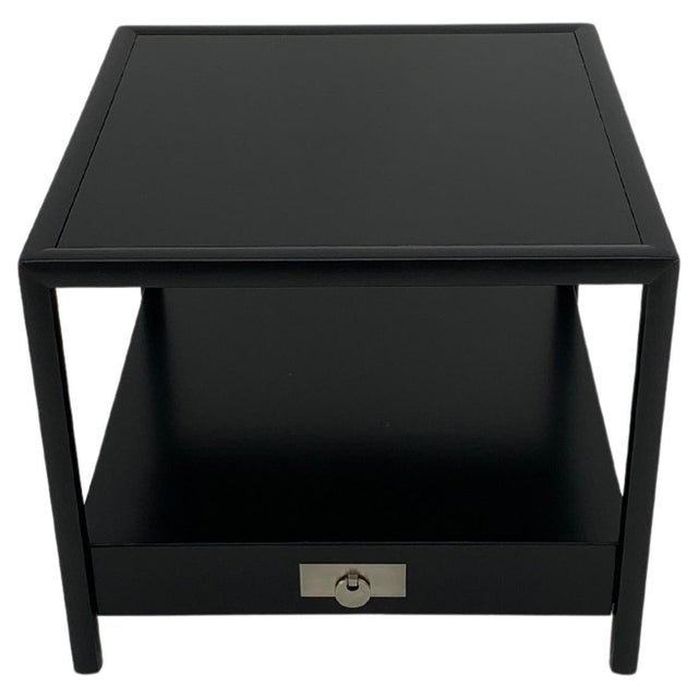 1970s Baker Black Lacquer One Drawer Two Tier Square Side End Table Night Stand For Sale - Image 5 of 12