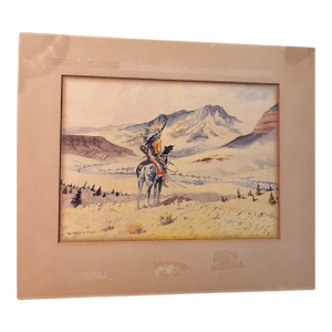 1940s Leonard H. Reedy Original Western Watercolor, Native American Horseback Rider, 9” X 12”