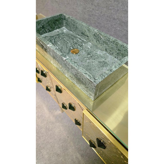 Brass Vanity Table with Murano Glass Inlays and Marble Sink from Justfurnituress SRL For Sale - Image 13 of 18
