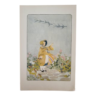 1920 Art Print of a Young Girl in Flower Garden Reproduction For Sale