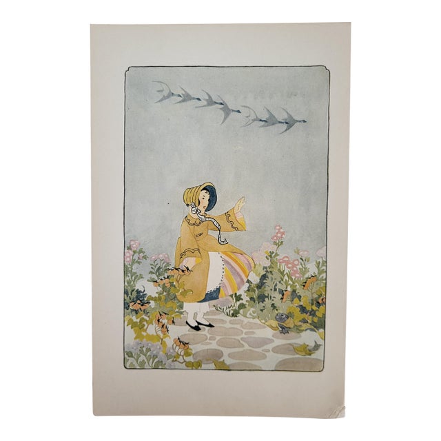 1920 Art Print of a Young Girl in Flower Garden Reproduction For Sale