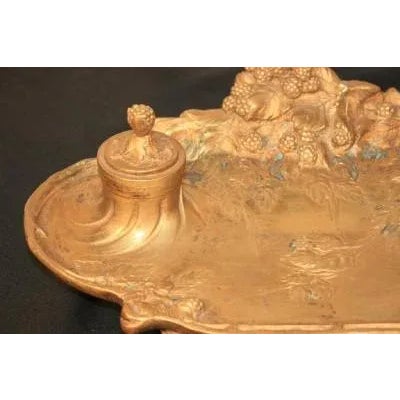 Antique French Art Nouveau Gilt Bronze Inkwell Signed A. Marionnet Depose For Sale - Image 4 of 11