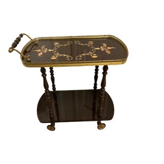 Vintage Italian Mahogany Marquetry Serving Cart For Sale