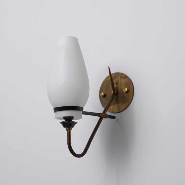 Black Italian Brass Black Metal and Opaline Glass Wall Sconce, 1950s For Sale - Image 8 of 8