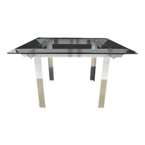 Mid Century Modern "Ginsu Knife" Aluminum Metal Square Glass Dining Table