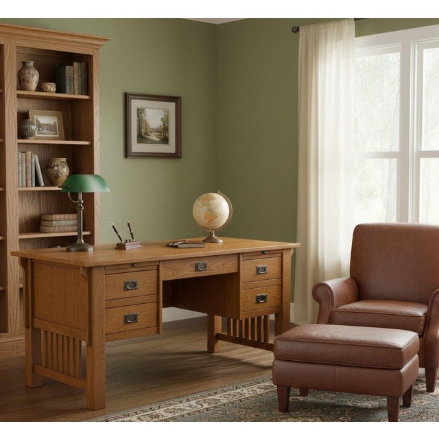 Brown Mission Quarter Sawn Oak 5 Drawer Desk - Michael's Cherry For Sale - Image 8 of 9