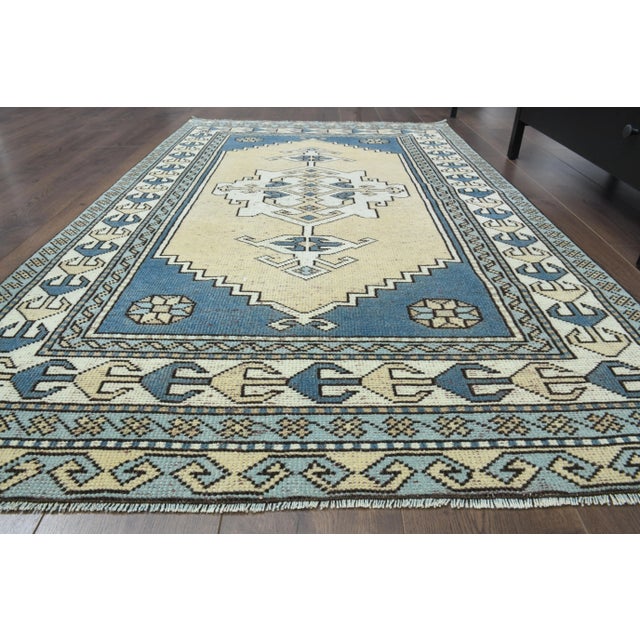 Contemporary Vintage Turkish Oushak Handmade Wool Cotton Yellow Area Rug For Sale - Image 3 of 11