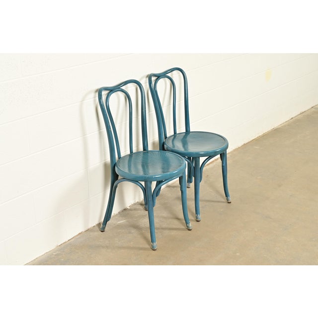 Jacob & Josef Kohn Antique Austrian Teal Lacquered Bentwood Bistro Chairs or Dining Chairs, Pair For Sale - Image 16 of 16