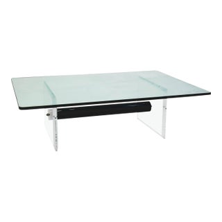 Contemporary Modern Lucite and Tempered Glass Low Cocktail Table For Sale