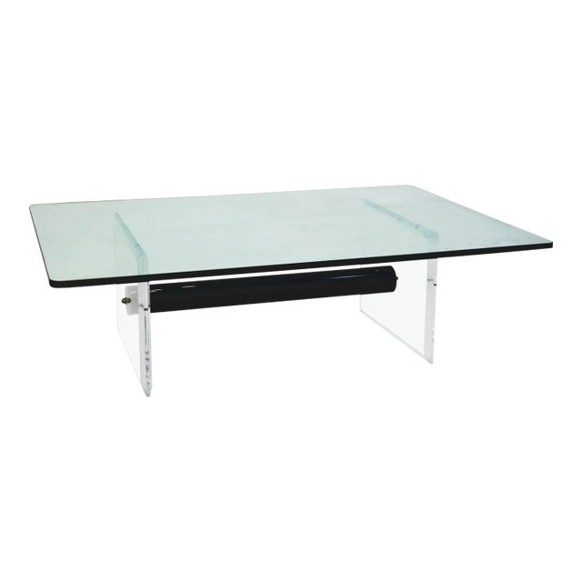 Contemporary Modern Lucite and Tempered Glass Low Cocktail Table For Sale