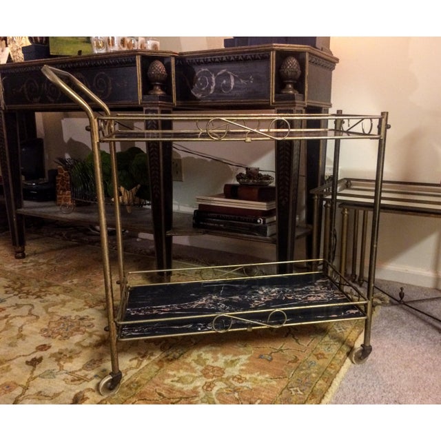 MidCentury Modern Brass & Marble Rolling Bar Cart Chairish