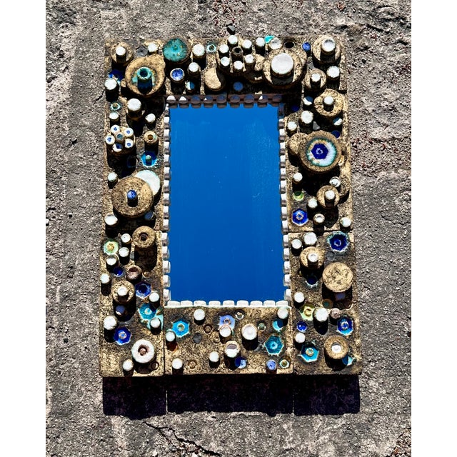 Brutalist Rectangular Brutalist Studio Ceramic Wall Mirror with Abstract Ceramic Relief, Germany, 1960s For Sale - Image 3 of 18