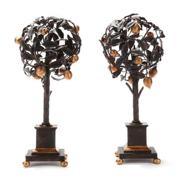 Pair of Italian Gilt and Mixed-Metal Lemon Topiaries Late 20th century. Crafted in patinated mixed metal with gilt...