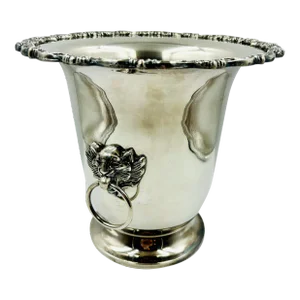 Mid 20th Century Poole Silver Co. Hollywood Regency Lion Head Champagne/Ice Bucket