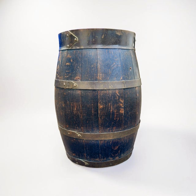 Antique Dutch Barrel Umbrella Stand in Aged Wood and Brass, 1890s For Sale - Image 10 of 10