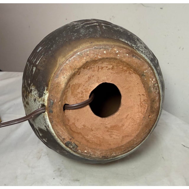 Antique Handmade Brutalist Black Gray Terracotta Pottery Electric Table Lamp For Sale - Image 12 of 12