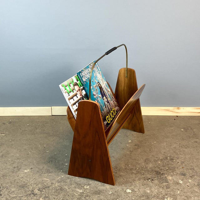 Newspaper Rack in Walnut with Brass, 1960s For Sale - Image 6 of 9