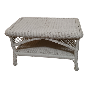 Vintage Shabby Chic White Wicker Coffee Table