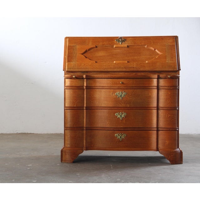 Brutalist Vintage Oak Fold Down Secretary Bureau in Style of Kjærnulf, 1960s For Sale - Image 3 of 18
