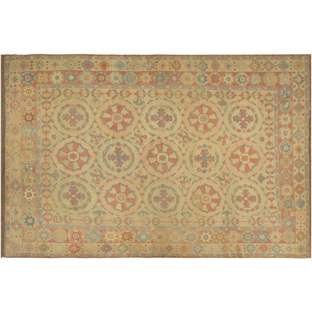 1980s Semi Vintage Soumakh Tan & Orange Rust Wool Rug- 9′11″ × 13′ For Sale - Image 9 of 10
