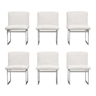 1960s Milo Baughman White and Chrome Dining Chairs - Set of 6 For Sale