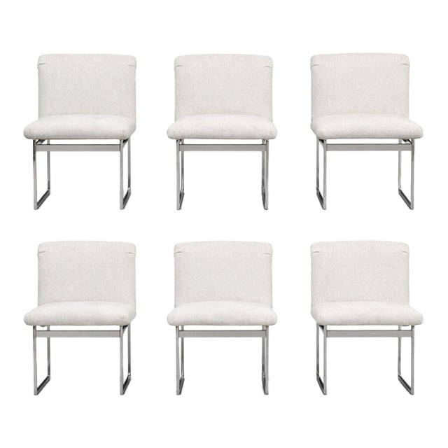 1960s Milo Baughman White and Chrome Dining Chairs - Set of 6 For Sale